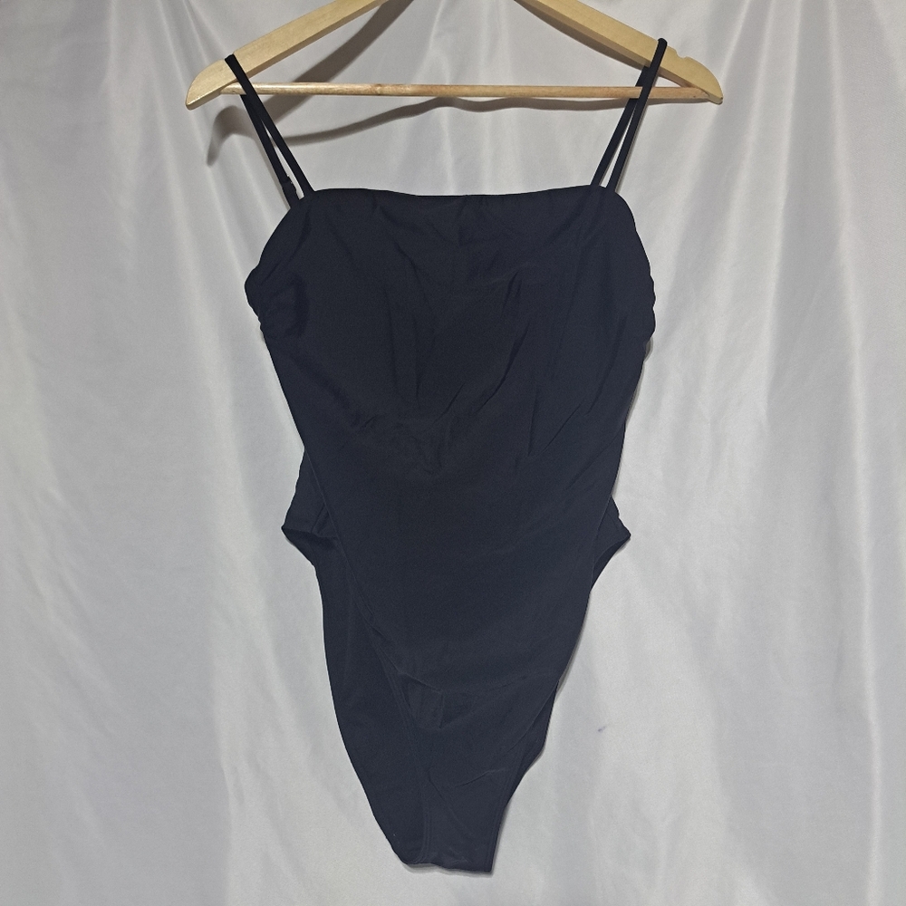 Hollister Swim Womens Large Black One‎ Piece Swimsuit Straight Neckline